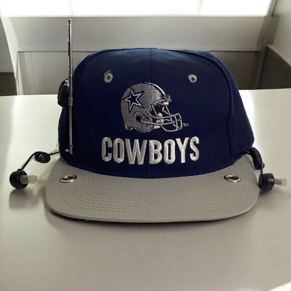Vintage Dallas Cowboys Radio Hat Cap Snapback Built-in Antenna Earphones - Picture 1 of 4
